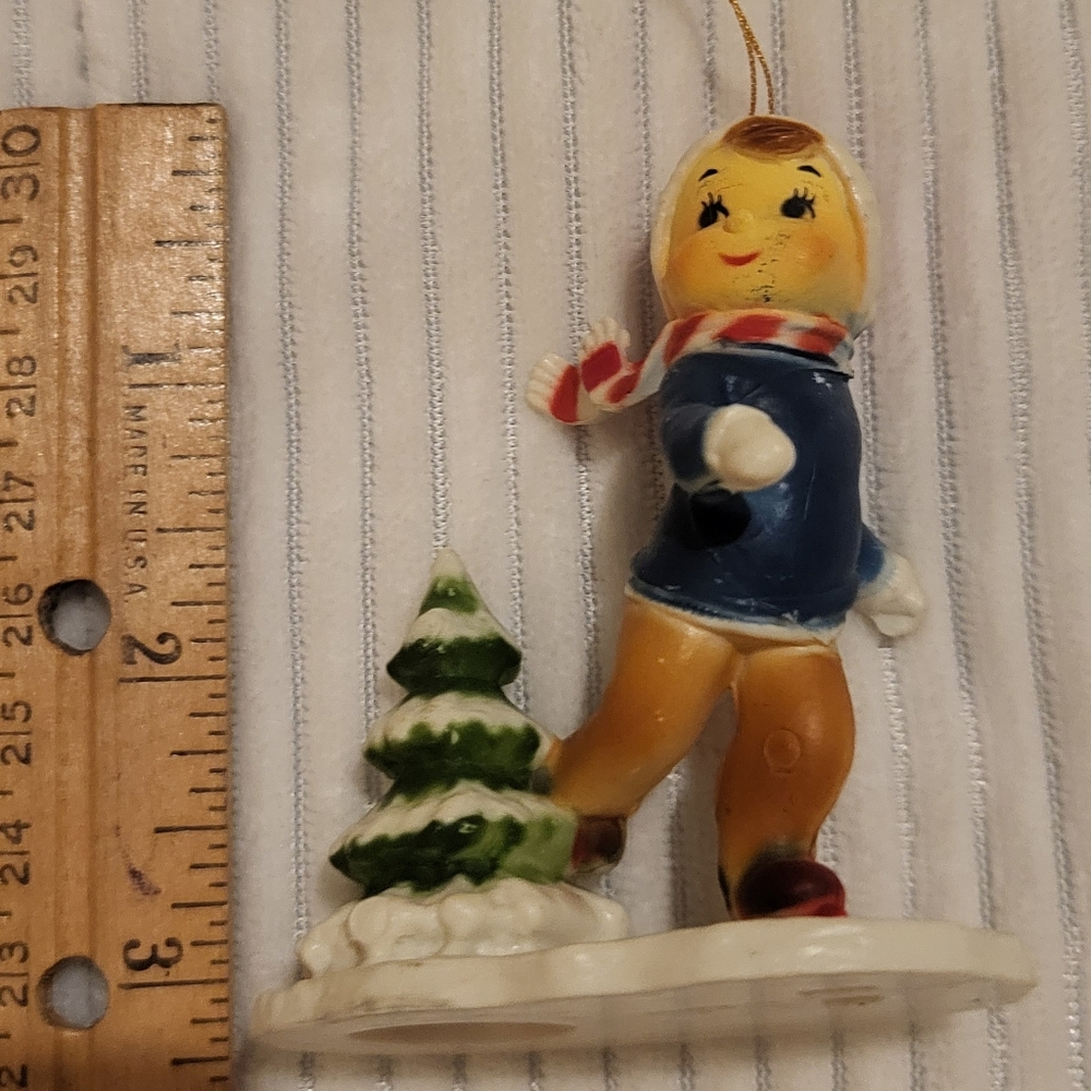 Vintage Hard Plastic Boy Ice Skating Christmas Figures 3"